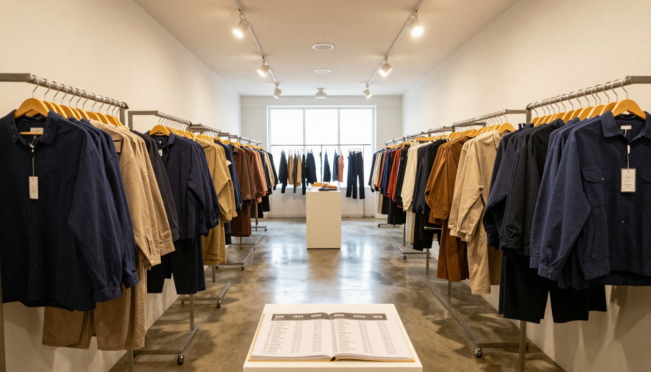 Modern wholesale showroom with a price list binder on display