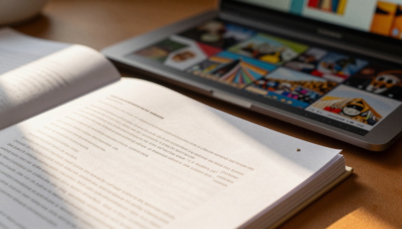 Close-up of a printed PDF document next to a laptop displaying a digital flipbook interface