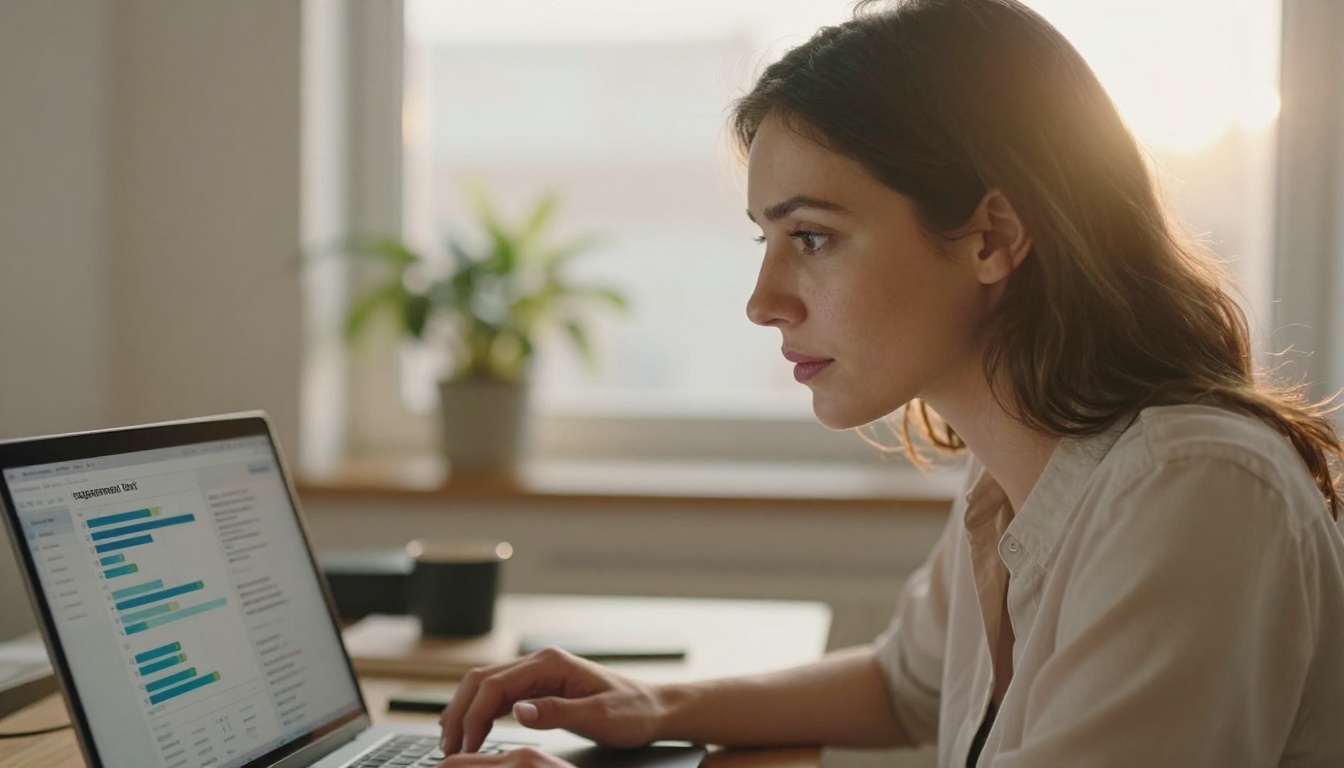 Marketing professional reviewing analytics from a digital flipbook campaign on a laptop