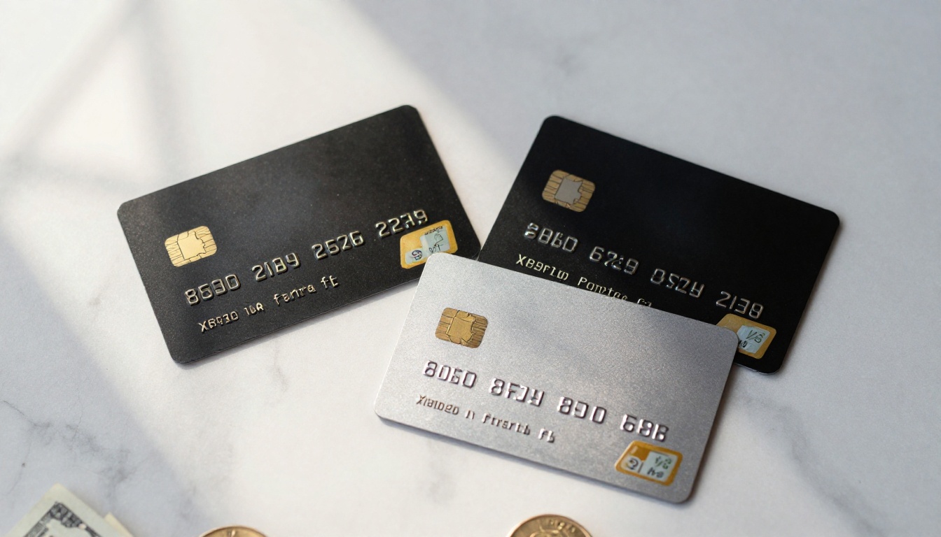 AI image platform pricing comparison flat-lay with credit cards on marble surface