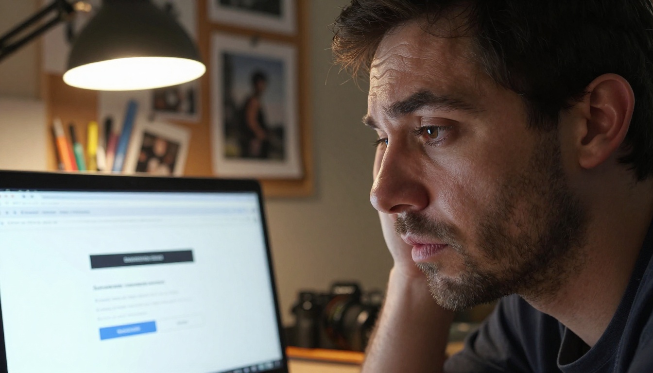 Frustrated creative at laptop with paywall error