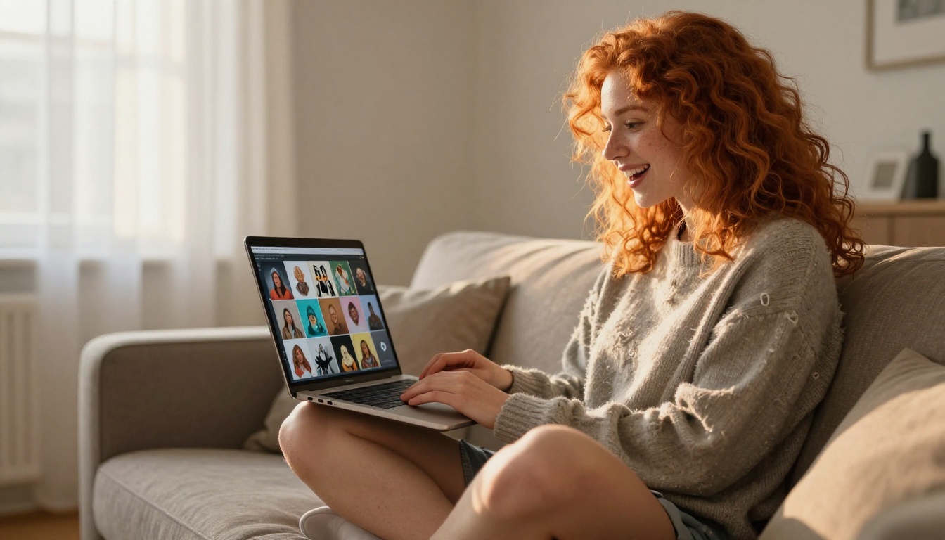 Woman excited discovering unlimited AI art generation