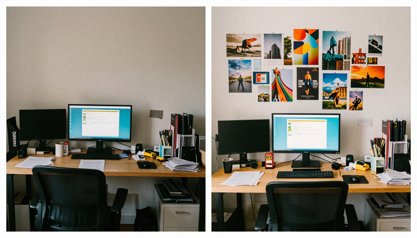Split workspace showing restricted vs free creative workflow