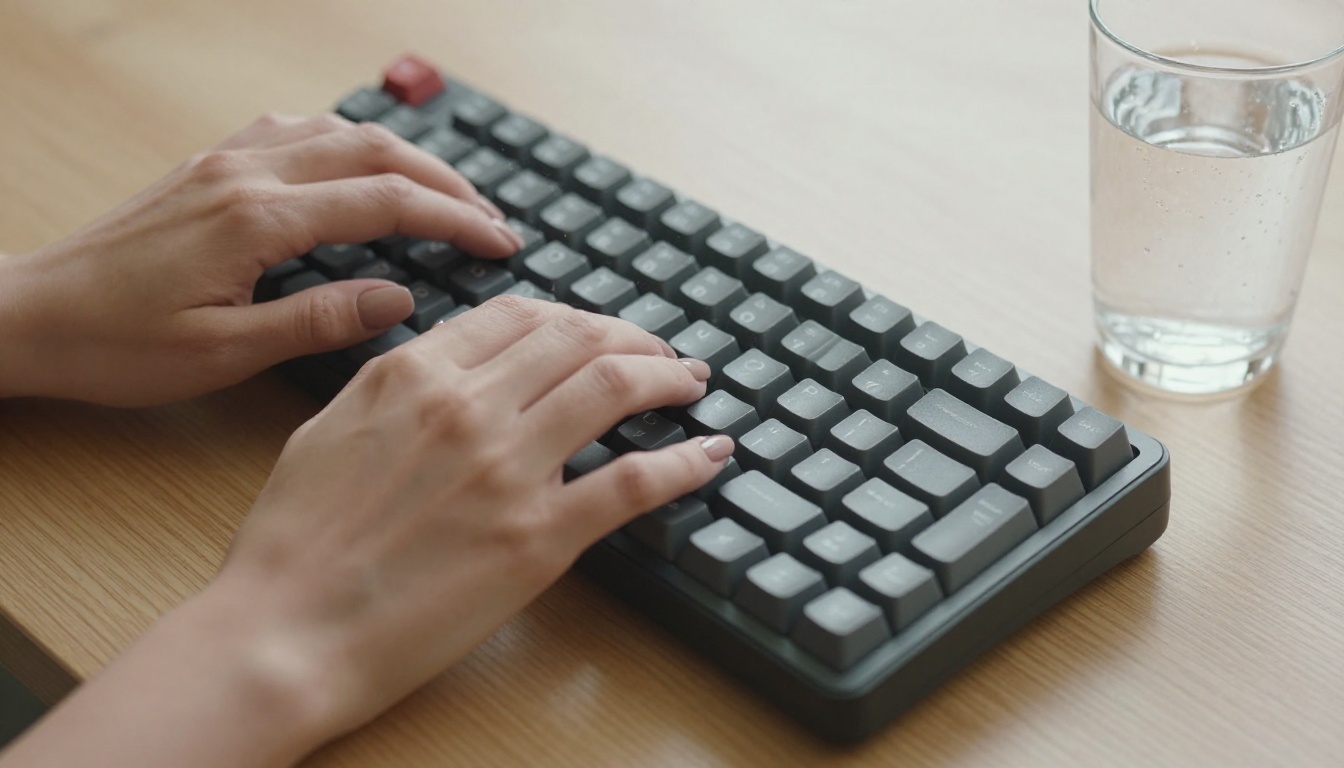 Hands typing on a keyboard while working on an AI video project Hands typing on a keyboard while working on an AI video project