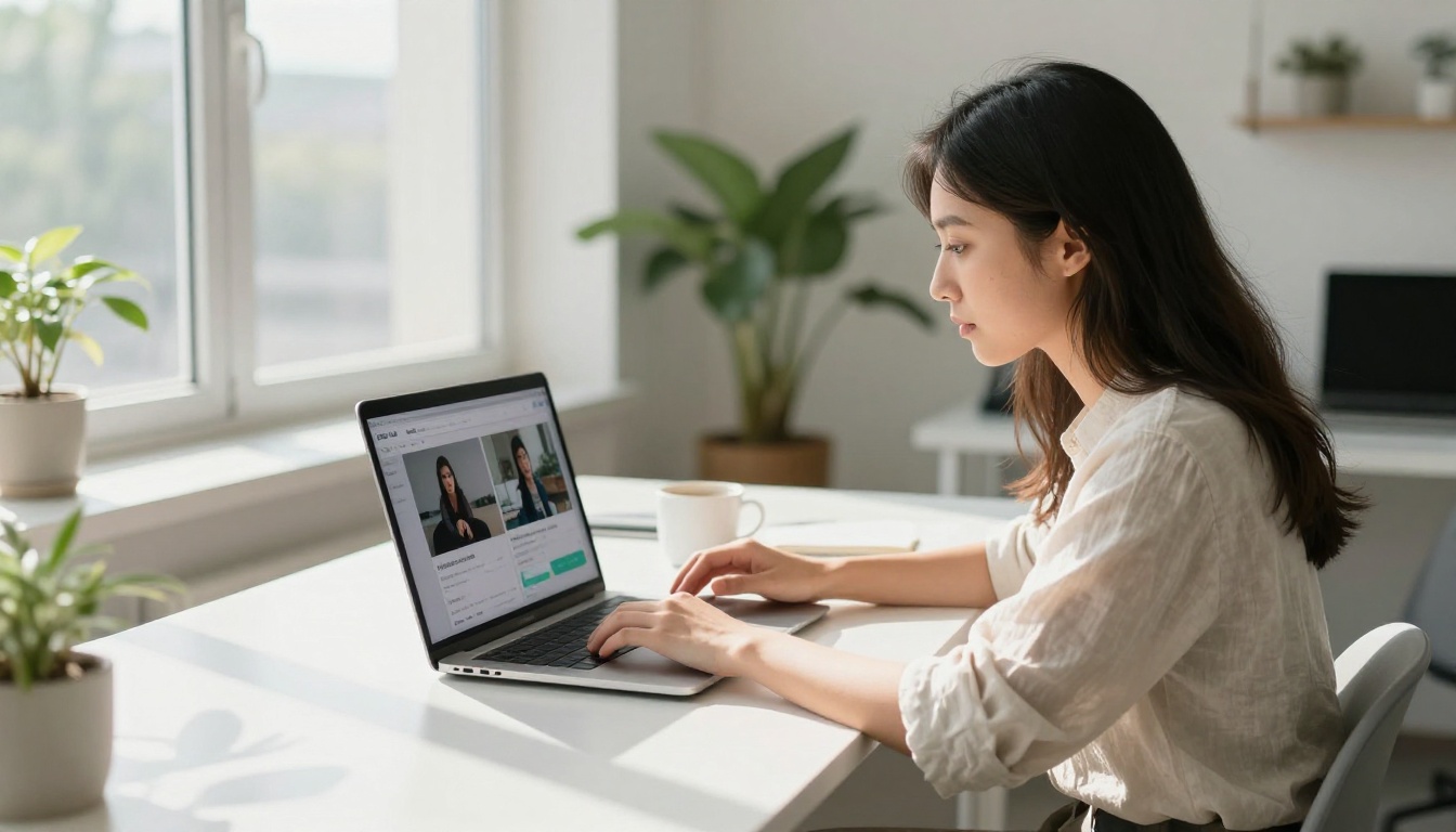 Creative professional comparing AI video tools on laptop