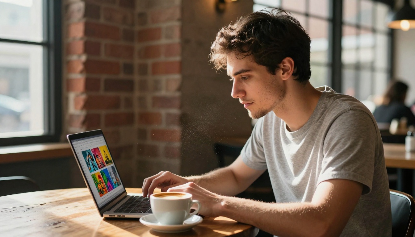 User comparing AI platforms on laptop at coffee shop