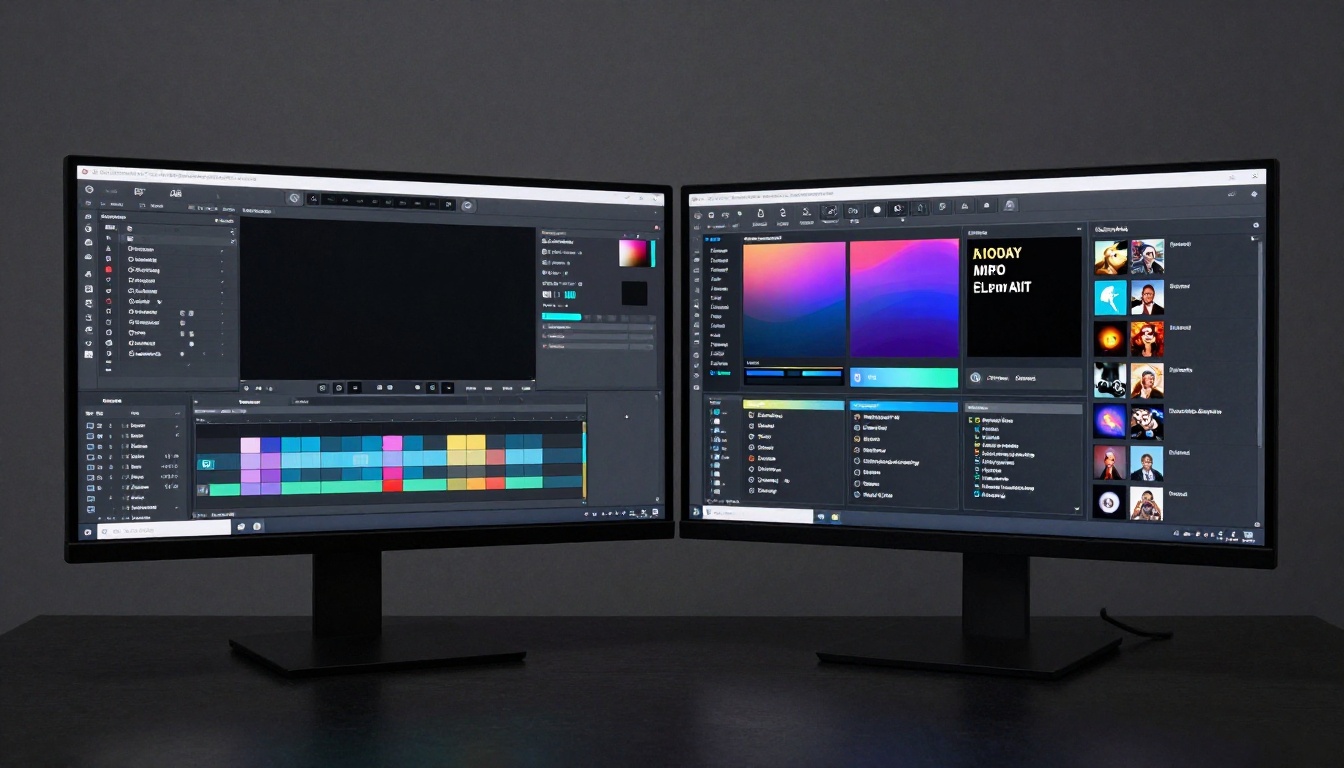 Two large monitors comparing AI platform interfaces side by side