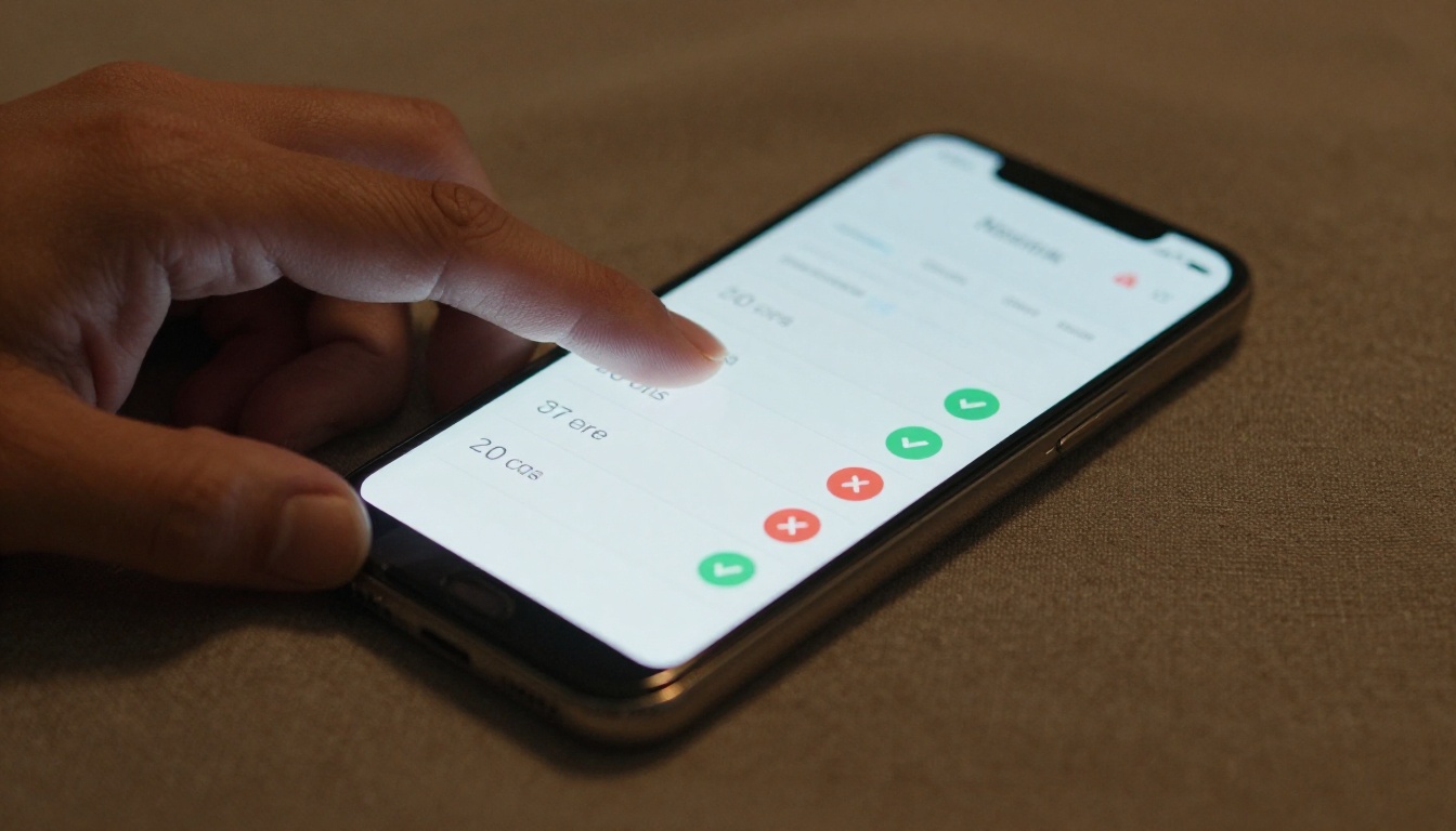 Smartphone showing pricing comparison table held by a hand on linen surface