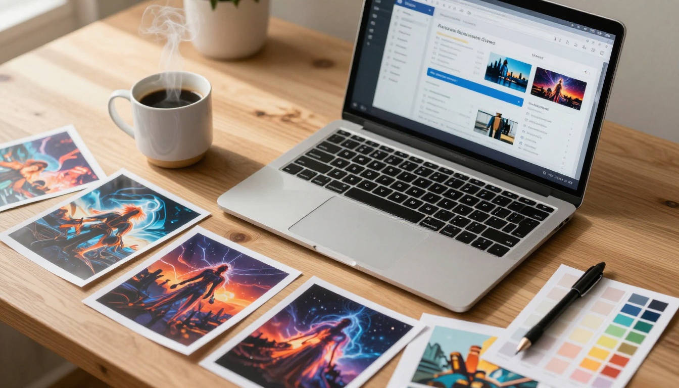 Creative professional workspace with AI image generation tools