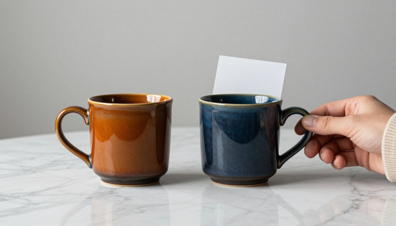 Product photography scene with dual mugs and different lighting