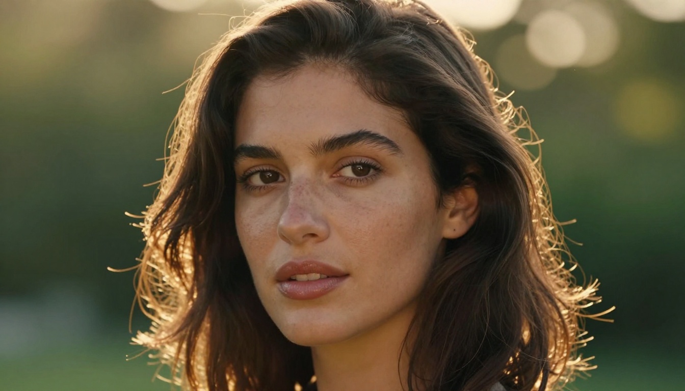 Portrait of woman influencer in golden hour backlight