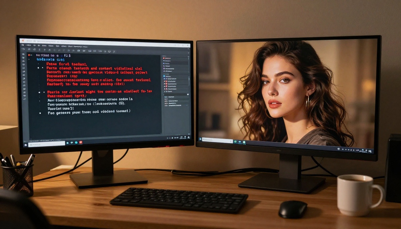 Two screens side by side showing a content violation error vs a beautifully generated portrait