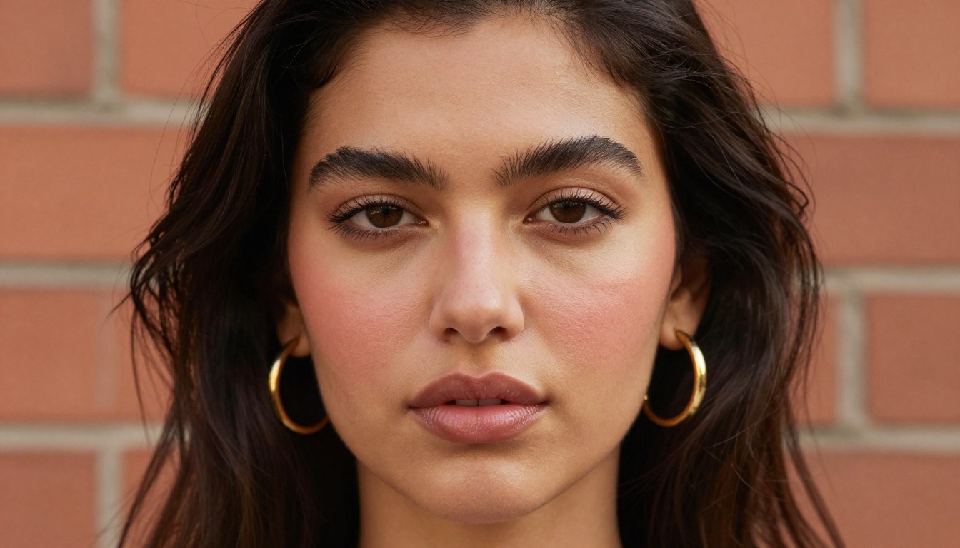 Close-up photorealistic portrait of a woman with natural skin texture and warm golden hour lighting