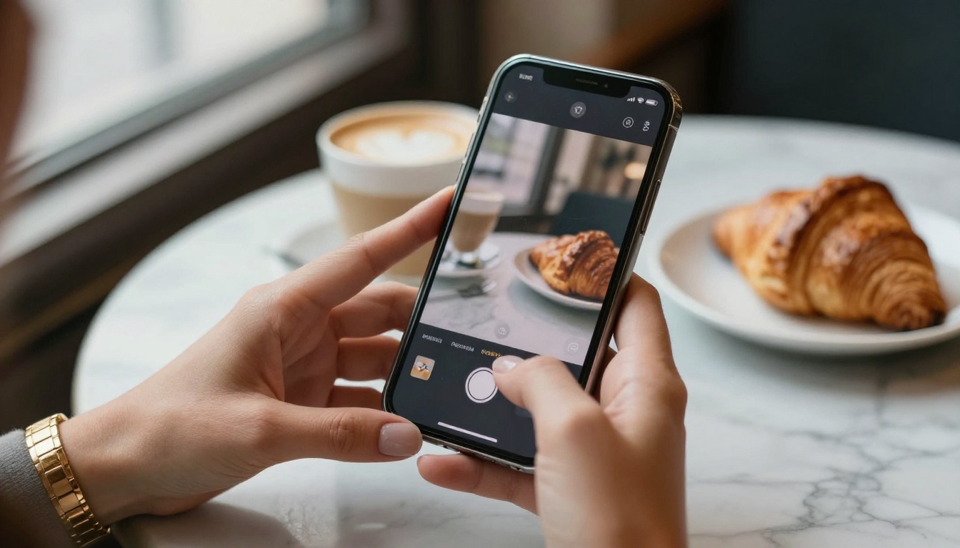 Close-up of hands holding a smartphone with AI image generation interface