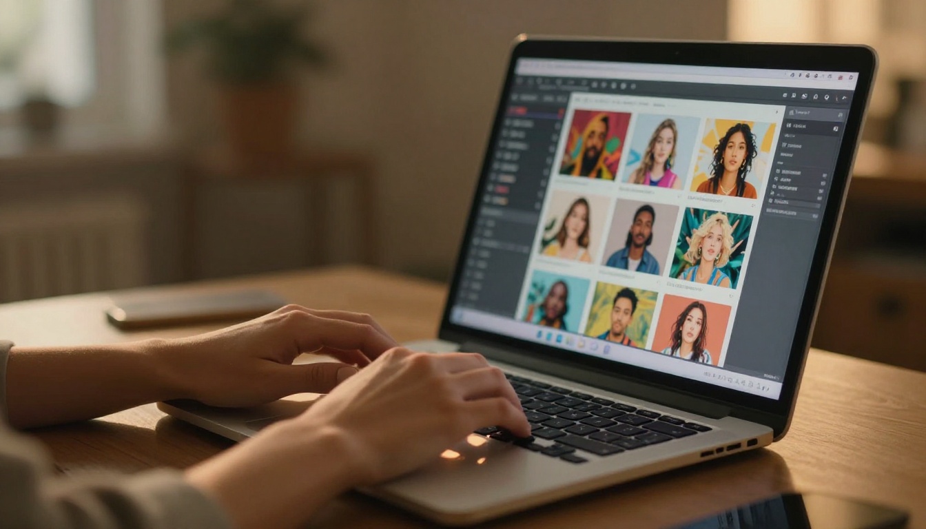 Woman using AI tools on laptop at home office