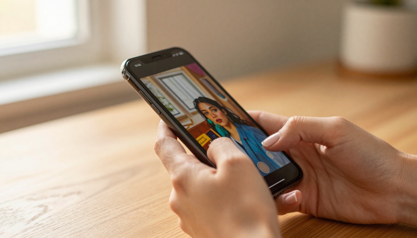 Hands holding a smartphone displaying vivid AI-generated portraits, representing accessible AI art tools for any creator