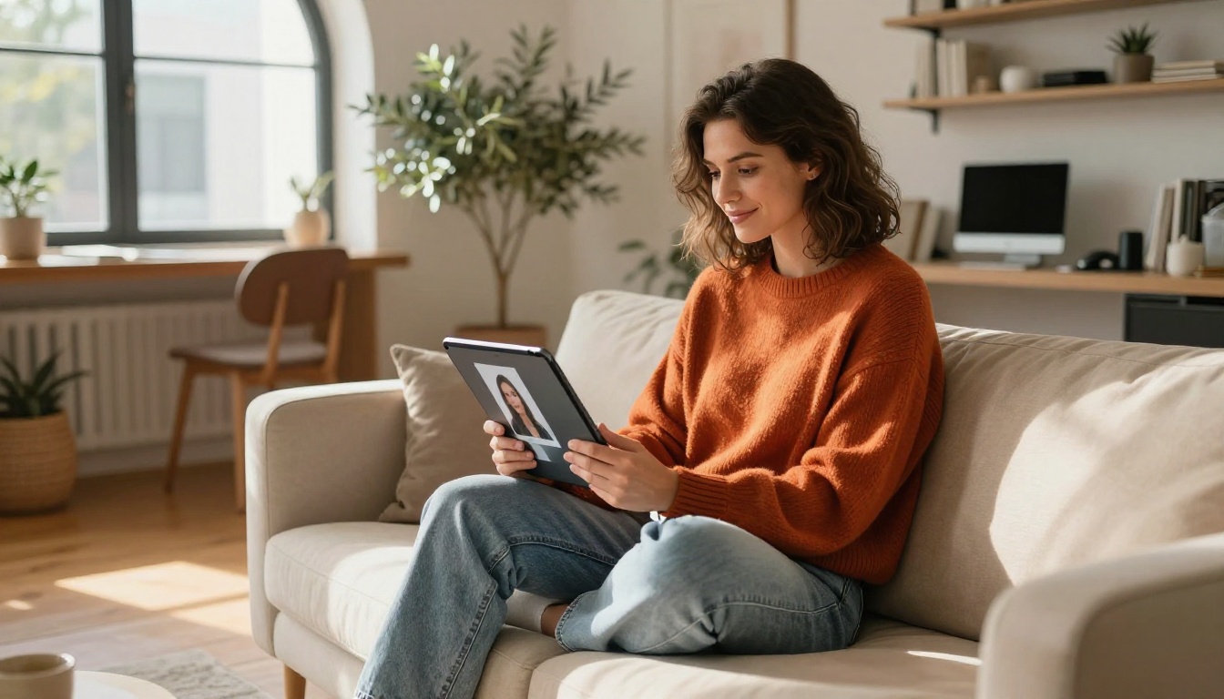 Creative professional using tablet to view AI-generated images