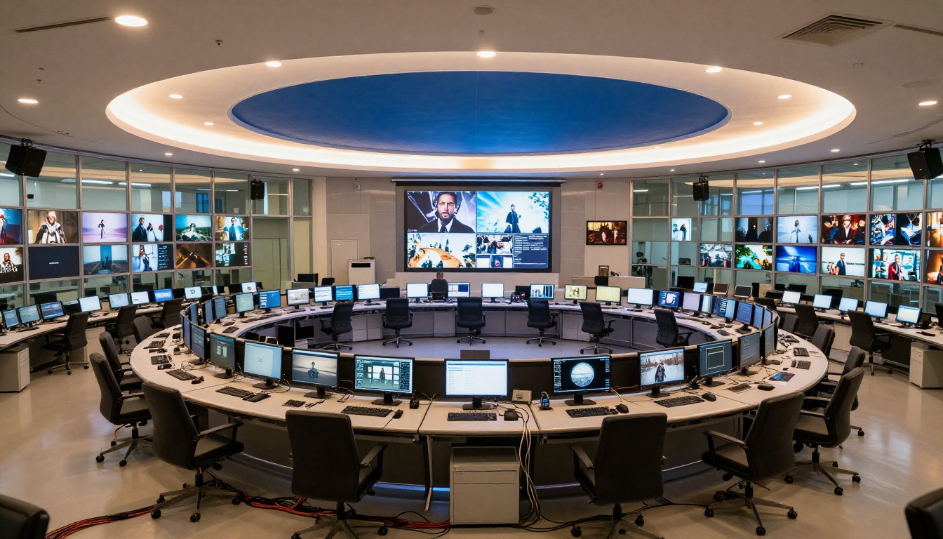 High-tech video production facility with editing suites