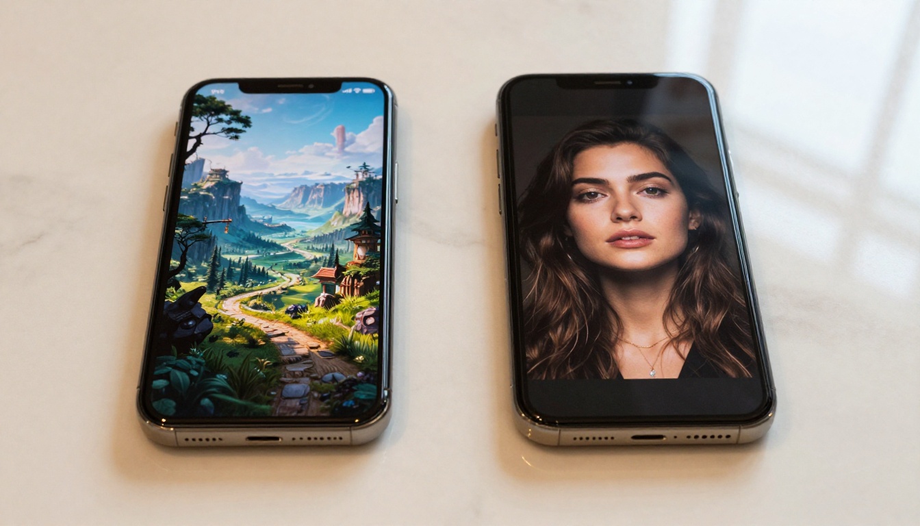 AI image comparison on two smartphones side by side