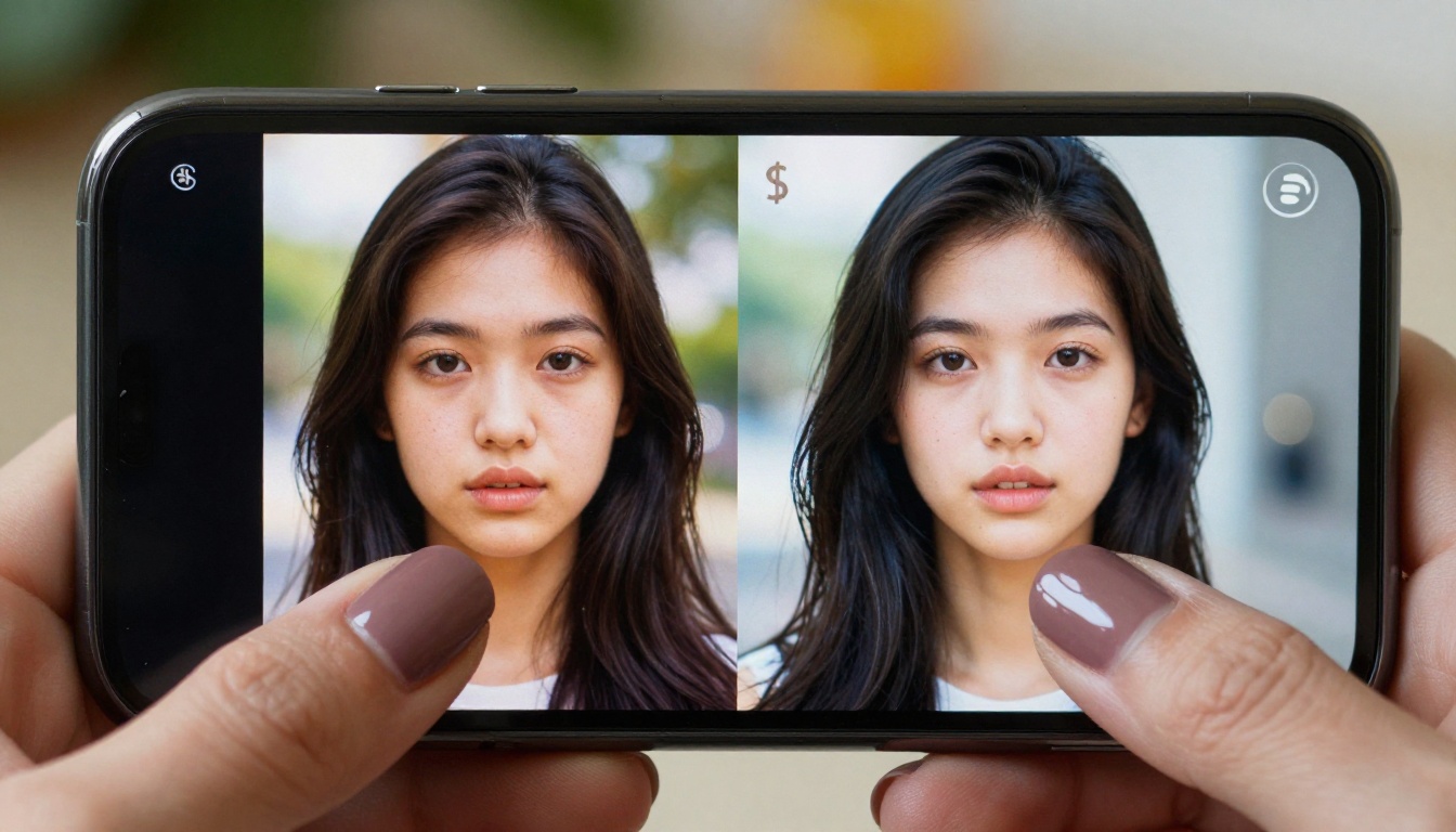 Close-up macro of a smartphone comparing two AI-generated images side by side Close-up macro of a smartphone comparing two AI-generated images side by side