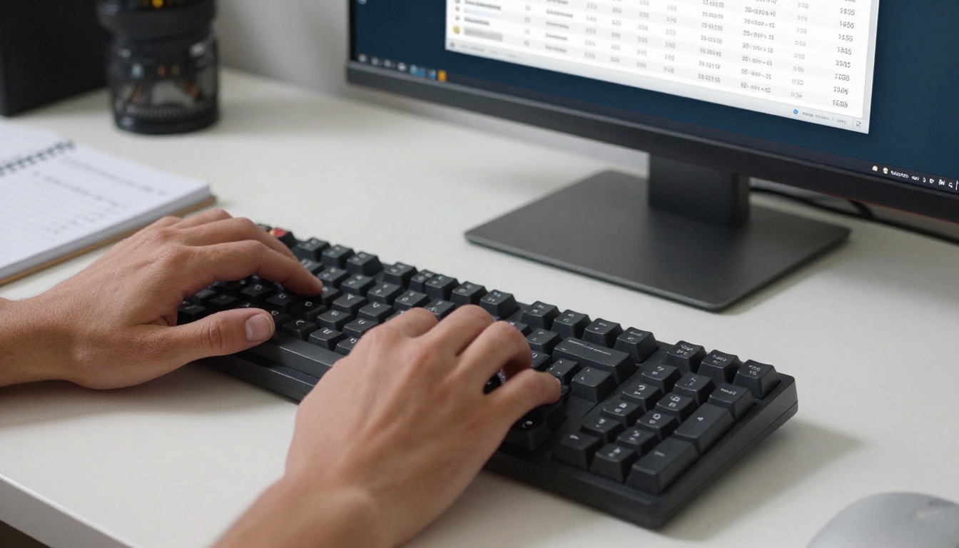 Hands typing on keyboard while researching subscription pricing