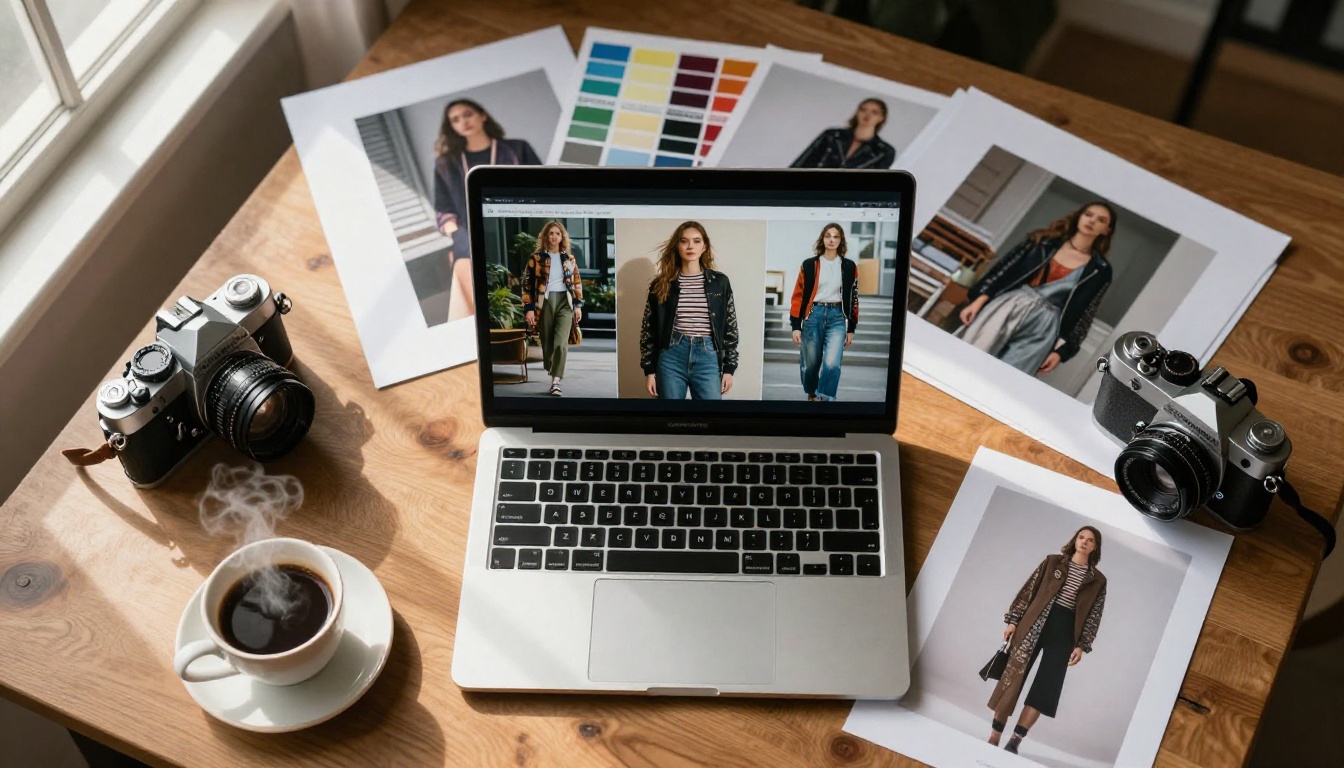 Designer workspace with AI-generated creative assets