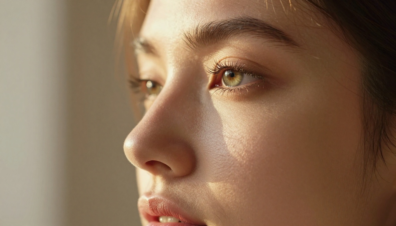 Close-up portrait with golden rim light and hazel eyes