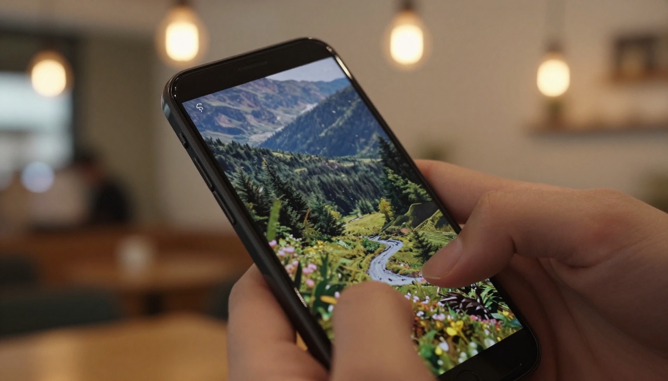 Smartphone showing AI-generated image in a cafe setting