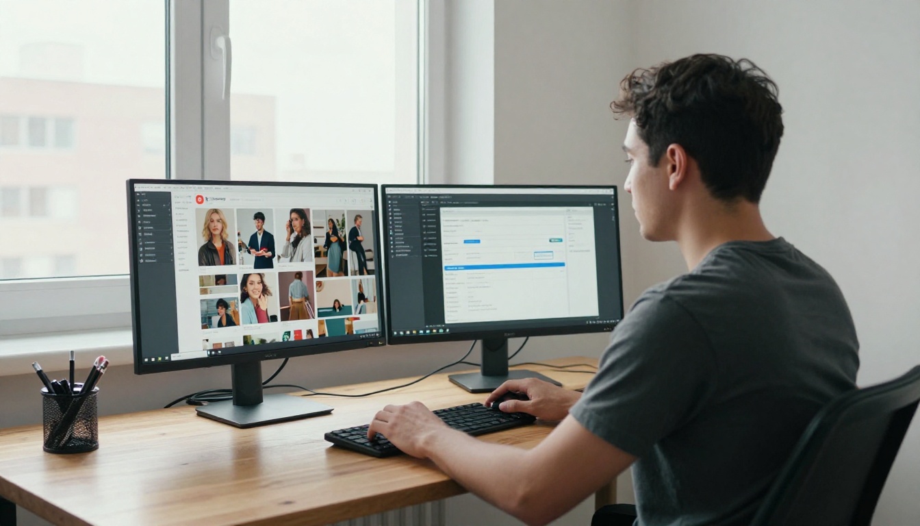 Social media manager working with AI-generated image content