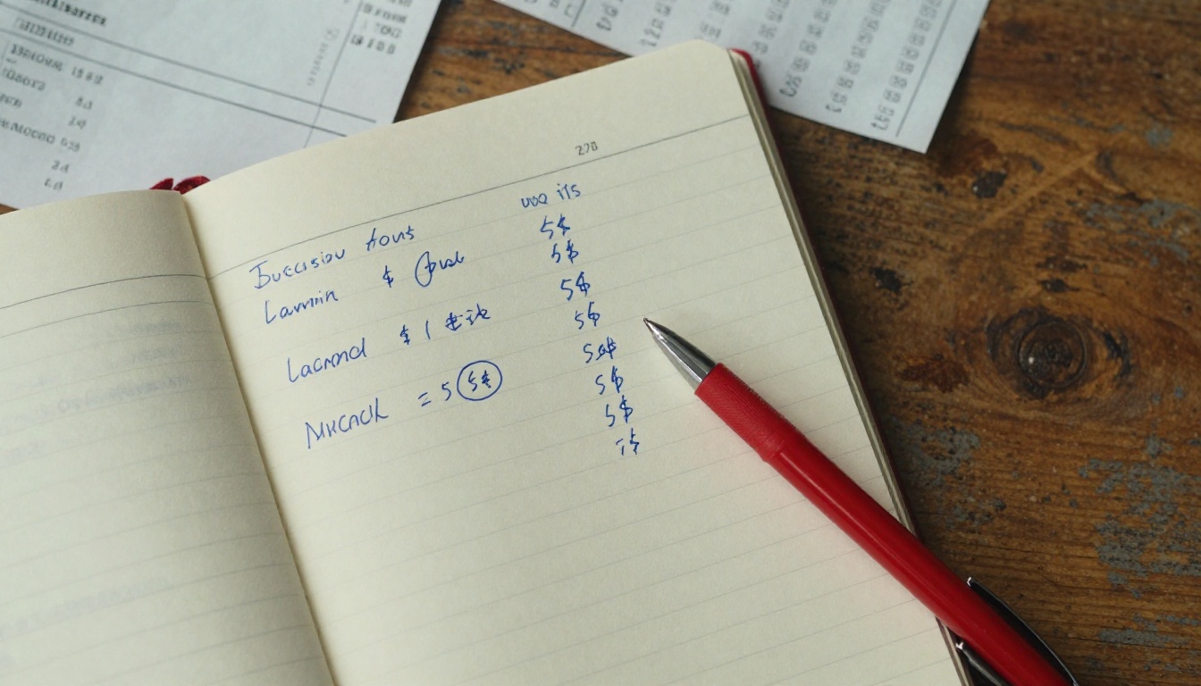 Handwritten subscription cost calculations in a notebook Handwritten subscription cost calculations in a notebook