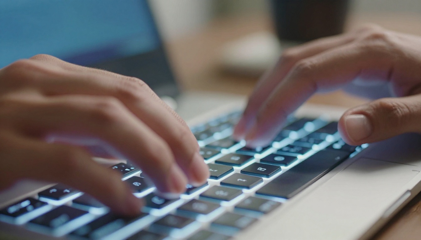 Hands typing on keyboard for AI content creation workflow