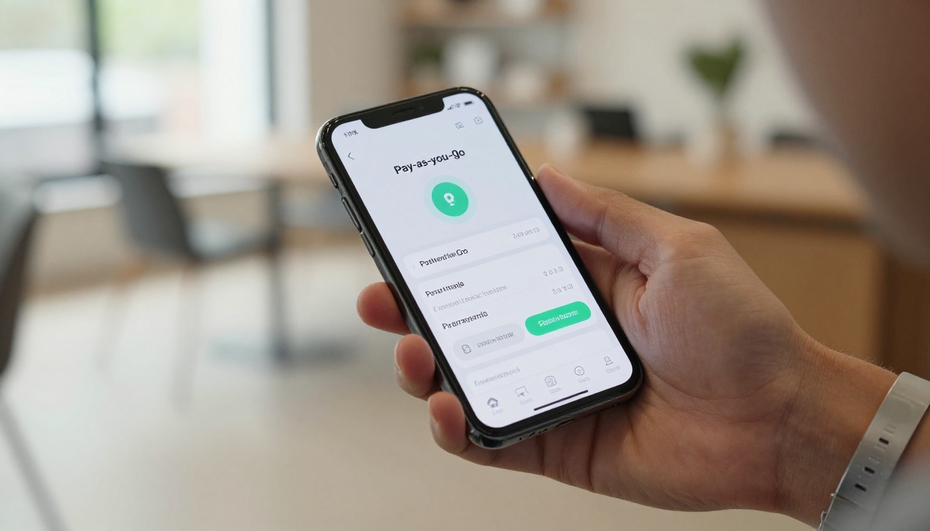 Hands holding smartphone displaying a credit balance and affordable per-generation pricing dashboard