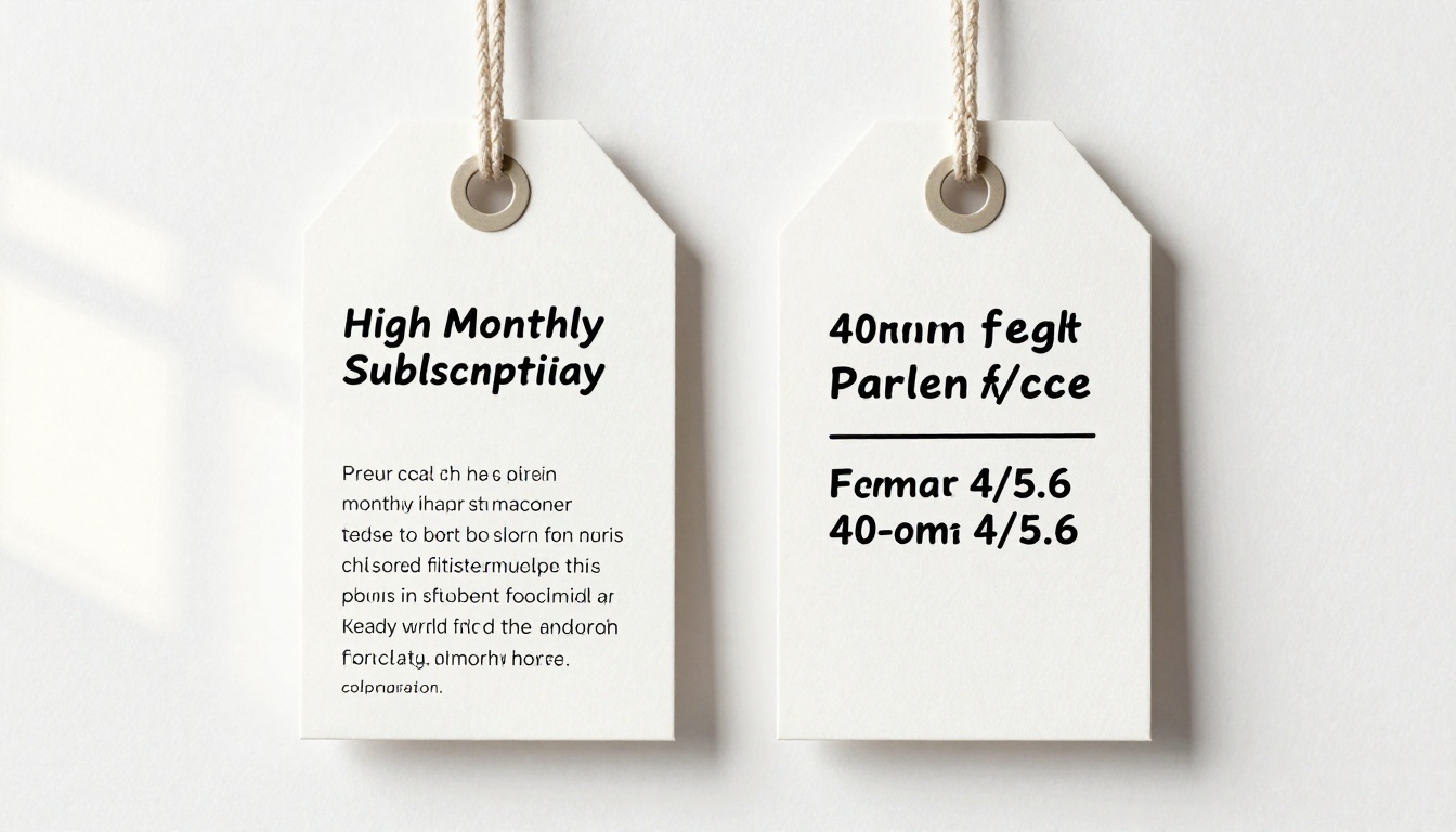 Two price tags side by side comparing subscription versus pay-per-use AI credit pricing