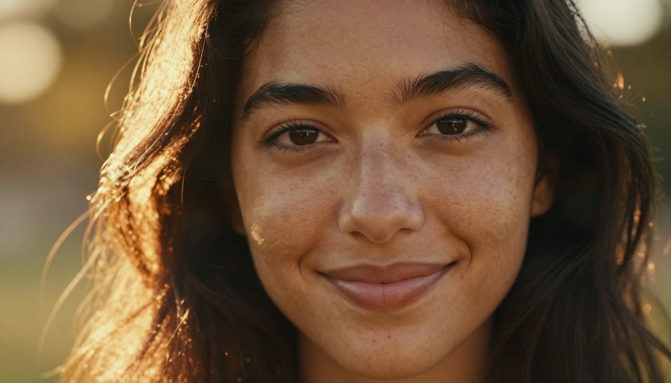 Close-up photorealistic portrait showing AI model output quality