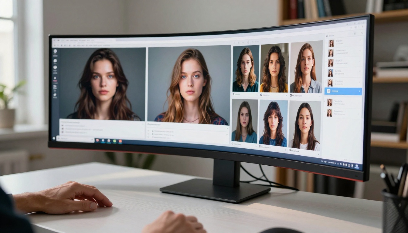 Multiple AI image generation interfaces displayed on a professional monitor Multiple AI image generation interfaces displayed on a professional monitor