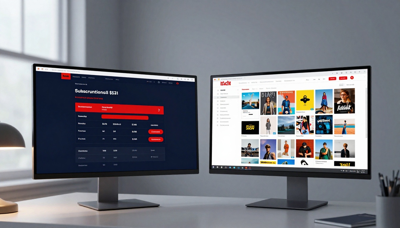Two monitors side by side comparing subscription billing interfaces