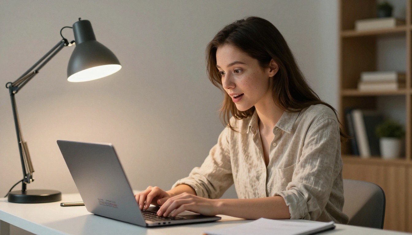 A premium creative workspace with dual monitors displaying AI-generated art and a pricing comparison, warm golden afternoon light, natural film grain