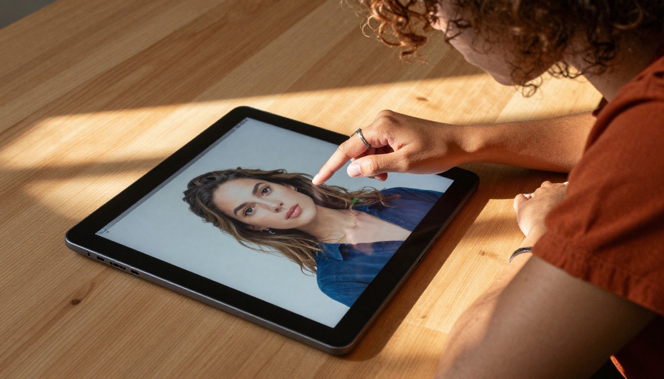 Creative professional using AI image generation on tablet