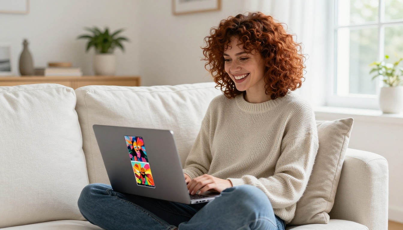 Creator satisfied with AI image results on laptop