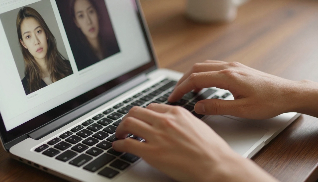 Comparing AI image outputs, one with a visible watermark and one completely clean, on a laptop screen in a warm studio workspace