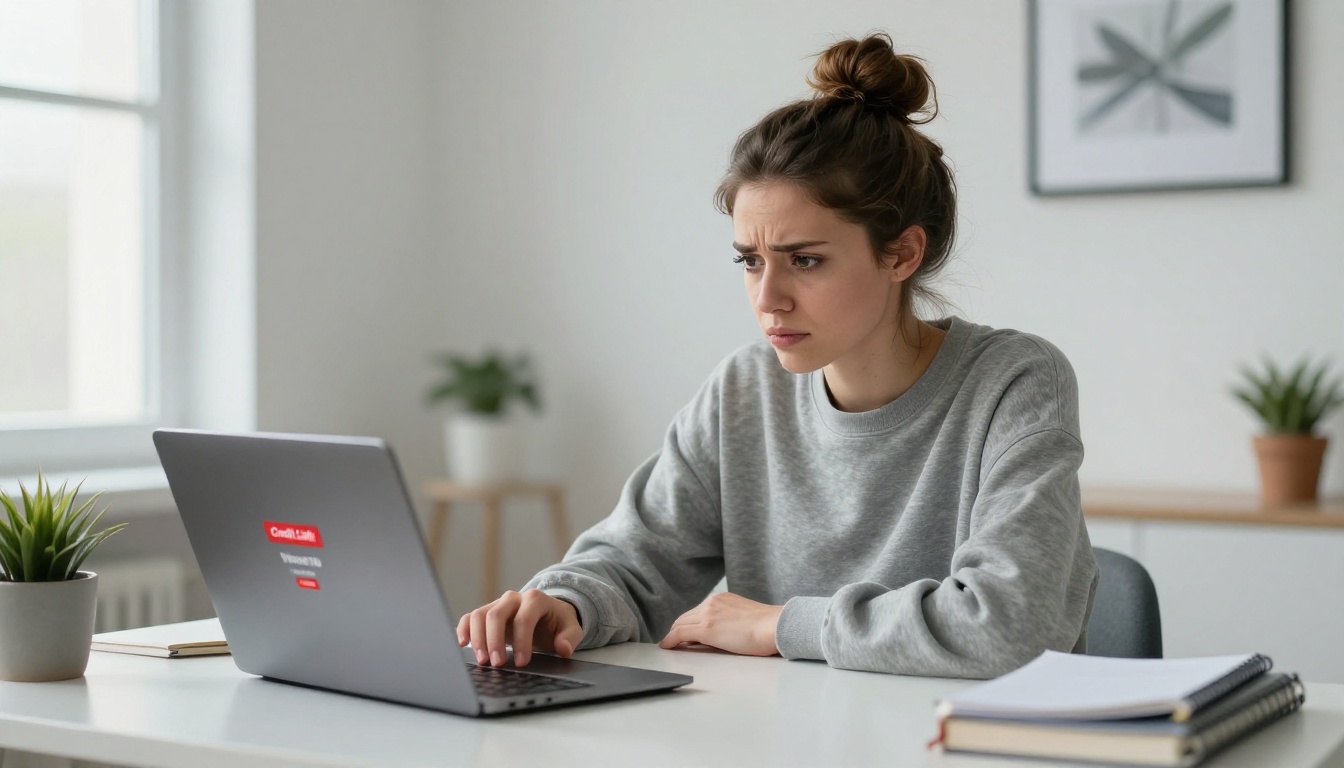 A woman hitting credit limits at her desk