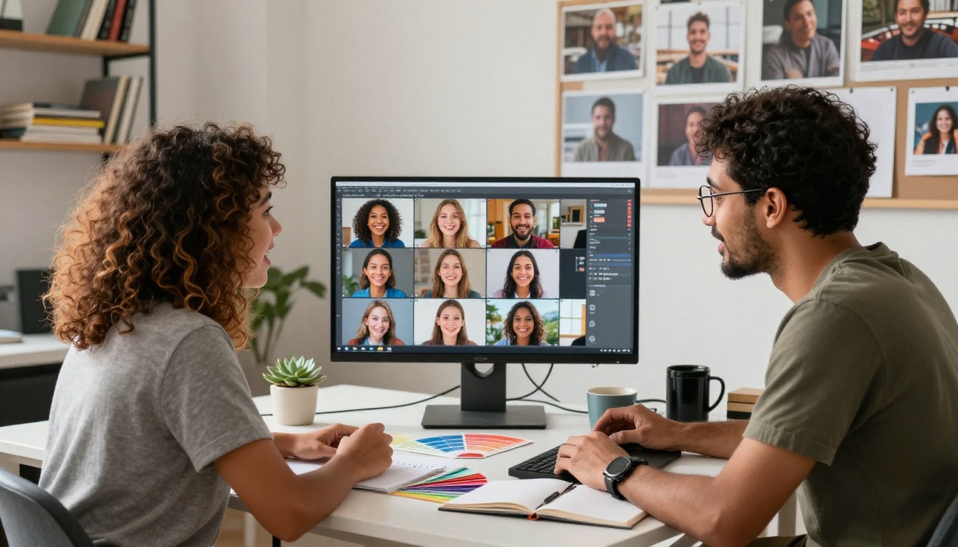 Two creative professionals collaborating on AI image projects