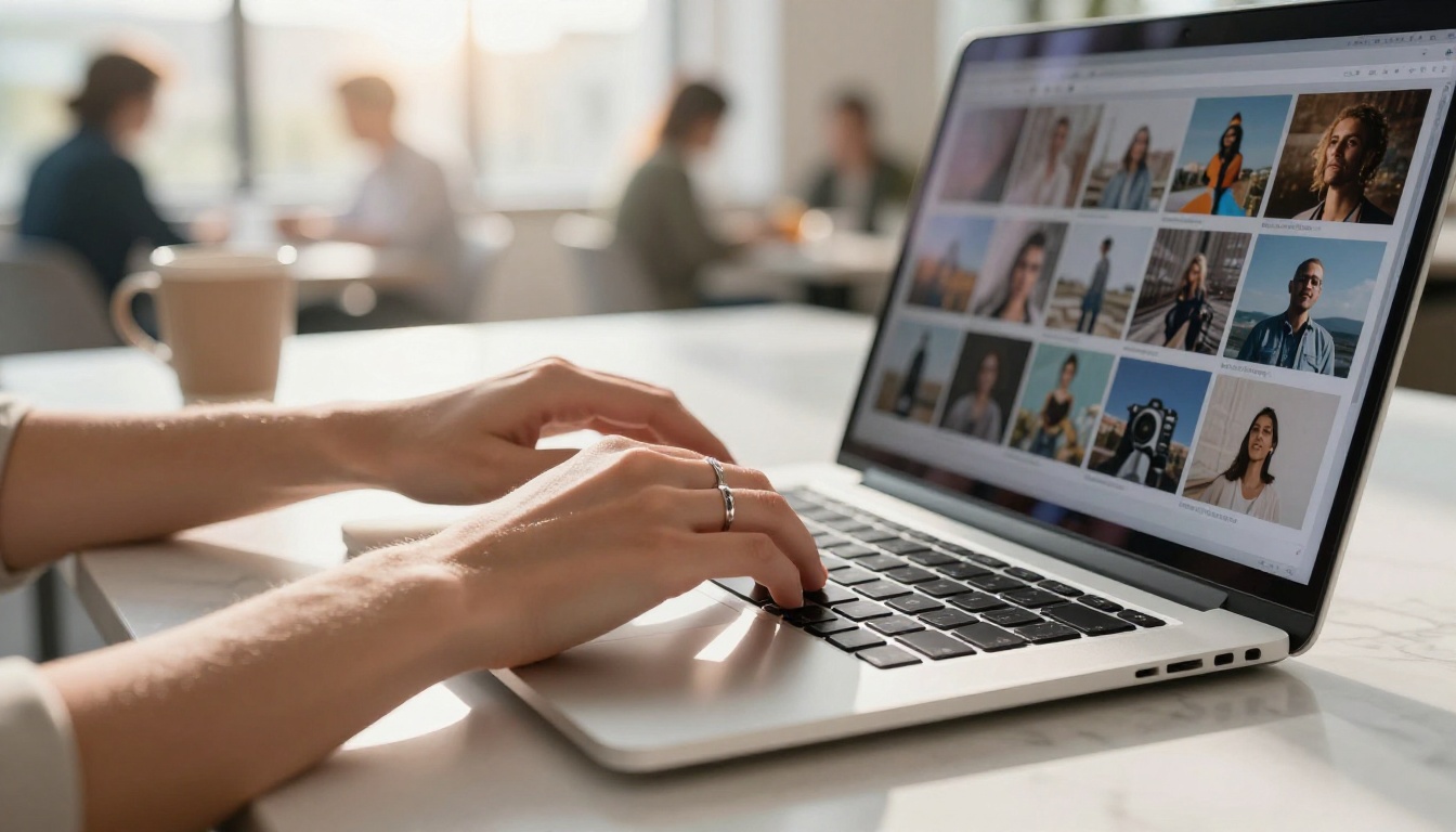 AI platform user with laptop in co-working space