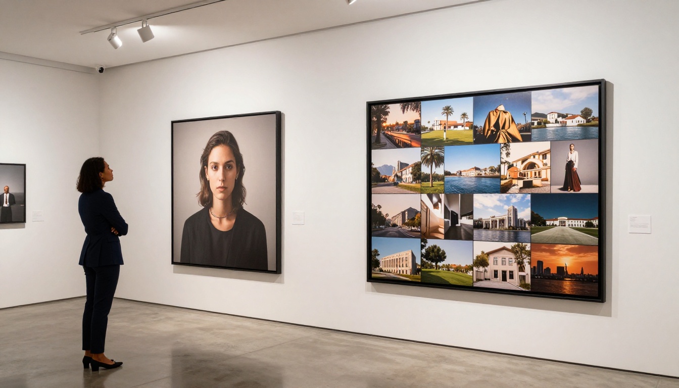 Photography comparison wall in gallery space