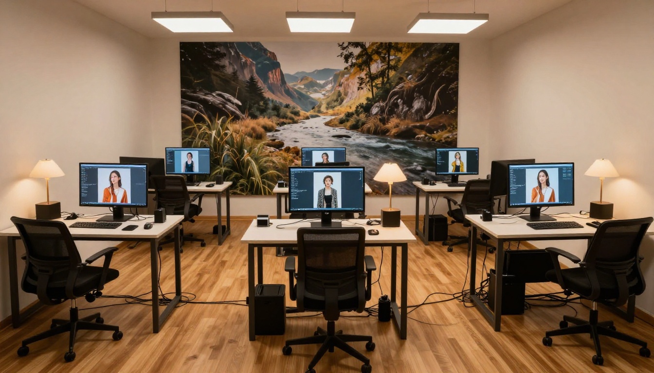 Modern photography studio with multiple workstations