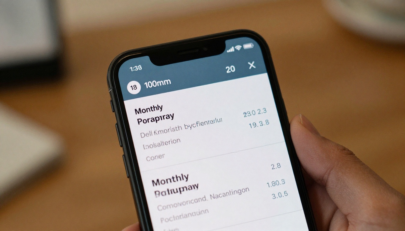 Close-up of a smartphone showing a pricing comparison table, held in natural light with a warm bokeh cafe background