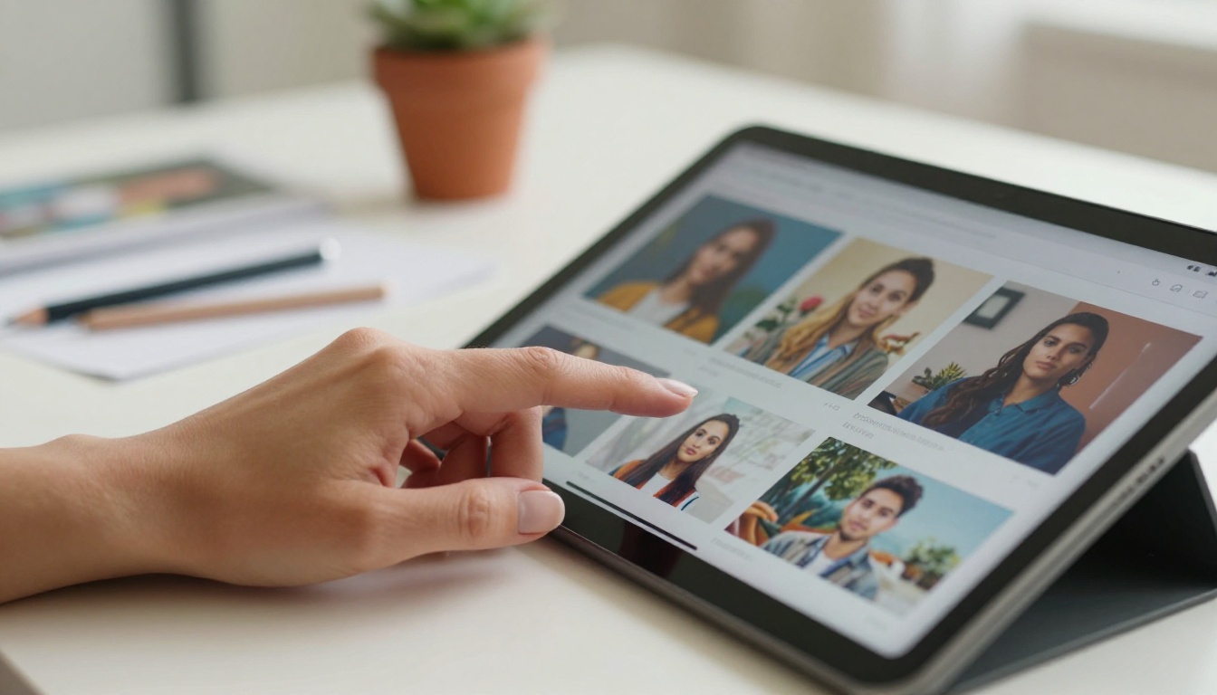 Creative professional browsing AI-generated images on tablet
