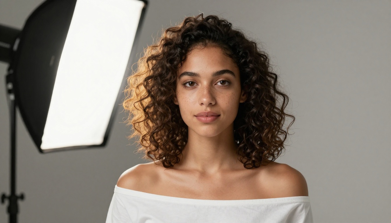 Studio portrait demonstrating photorealistic AI output with natural skin texture