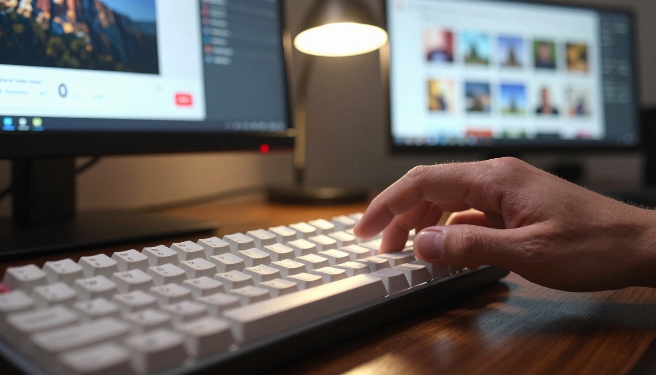 Creative professional hands typing on laptop with AI image platform visible on screens