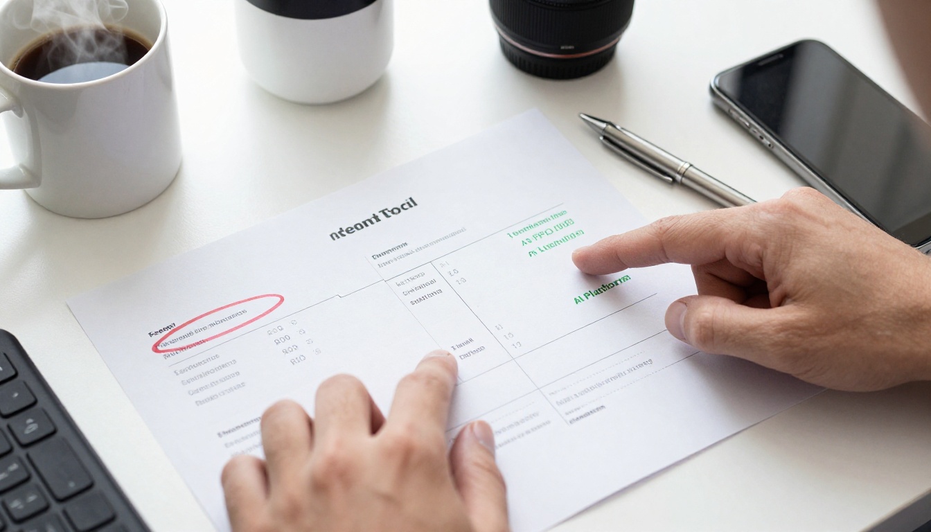 Two invoices side by side on a desk showing Freepik subscription cost versus lower AI platform charge